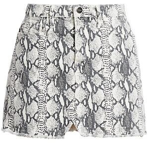 FRAME LE MINI SPLIT FRONT TONAL DENIM MINI SKIRT IN GREY PYTHON PRINT NWT